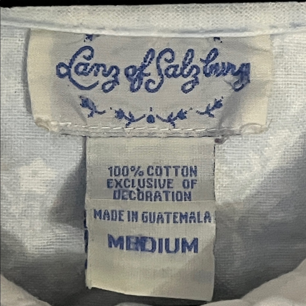 Lanz of Salzburg Cotton Flannel Nightgown Eyelet Trim Blue Floral Vintage M - Picture 9 of 14